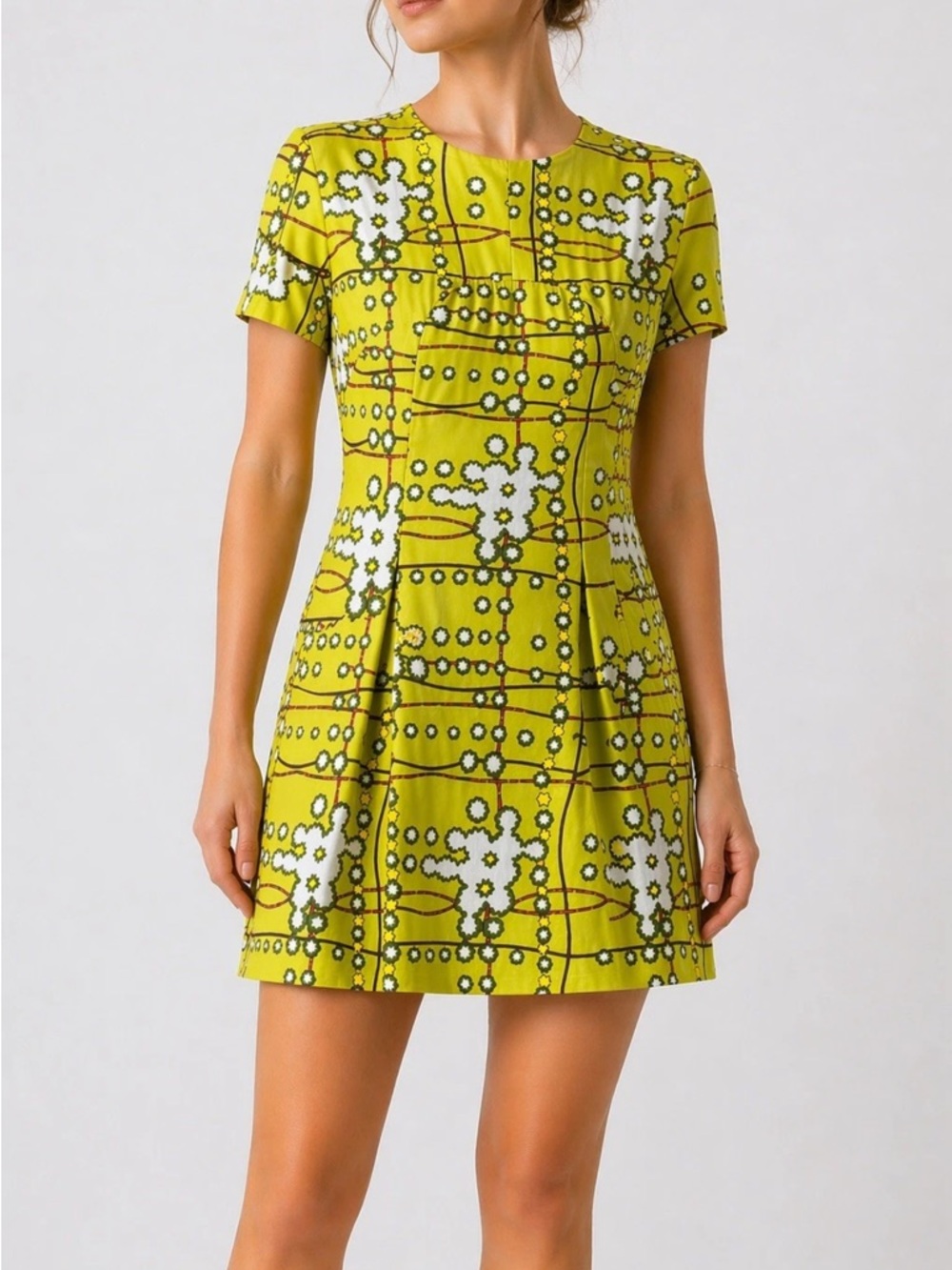 Vintage 70s Handmade Lime Green Mod Go Go Short Sheath Dress *Flaws